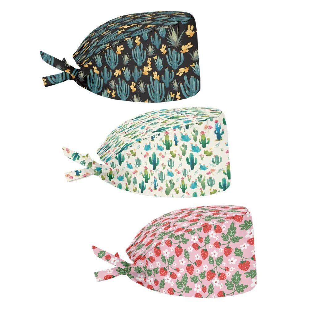9252 3 Pack Set Hat Cap Cactus Floral Strawberry Printed Adjustable Hats